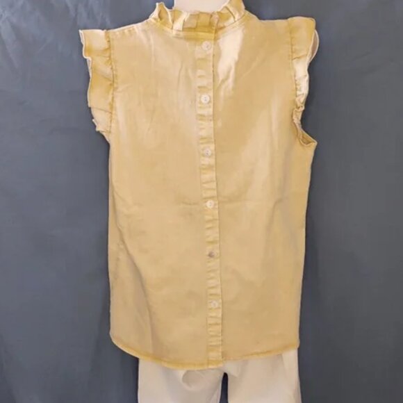 MAZIK Women's Vintage Latte Ruffle Sleeve Pleated Front Top(B3) - Picture 3 of 5